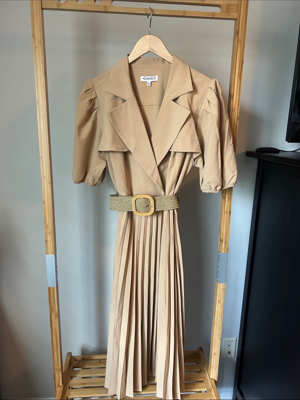 Nanette Lepore Camel Pleated Midi Dress